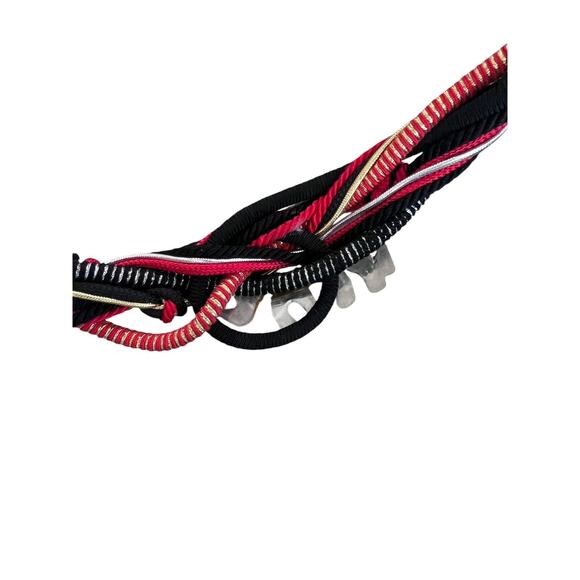 Vintage 80s Braided Belt Black Red Metallic Gold Satin Rope Adjustable Elephant main image 6
